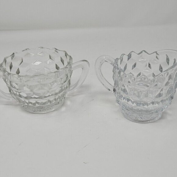 Pair Vintage Jeannette Sugar Creamer Cube Cubist Clear Depression Glass 1929-33 - Picture 4 of 4